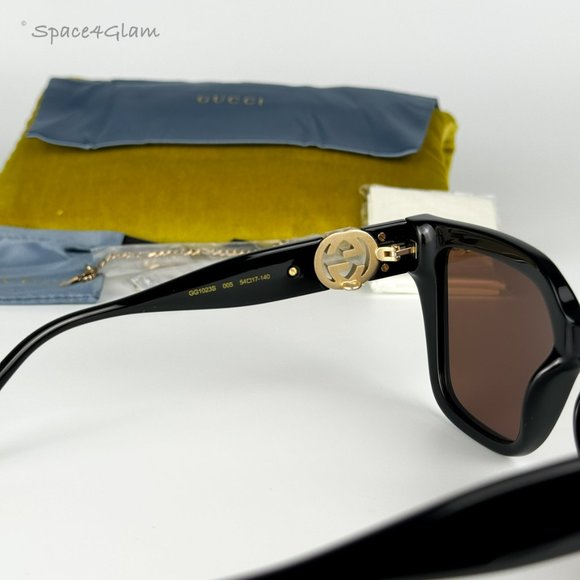NEW Gucci GG1023S 005 Black Brown Square Chain Women Sunglasses - Picture 5 of 9